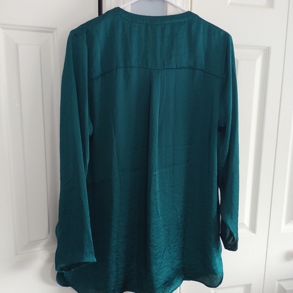 Coldwater Creek Forest Green Bib Front Pleated Blouse Tunic M - Picture 8 of 12